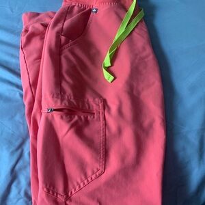 Figs Women's Pants in Coral and Lime